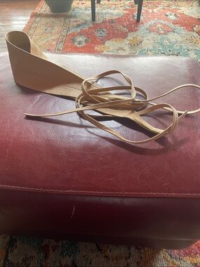 Womens Vegan Lace-Up camel-colored wrap belt.